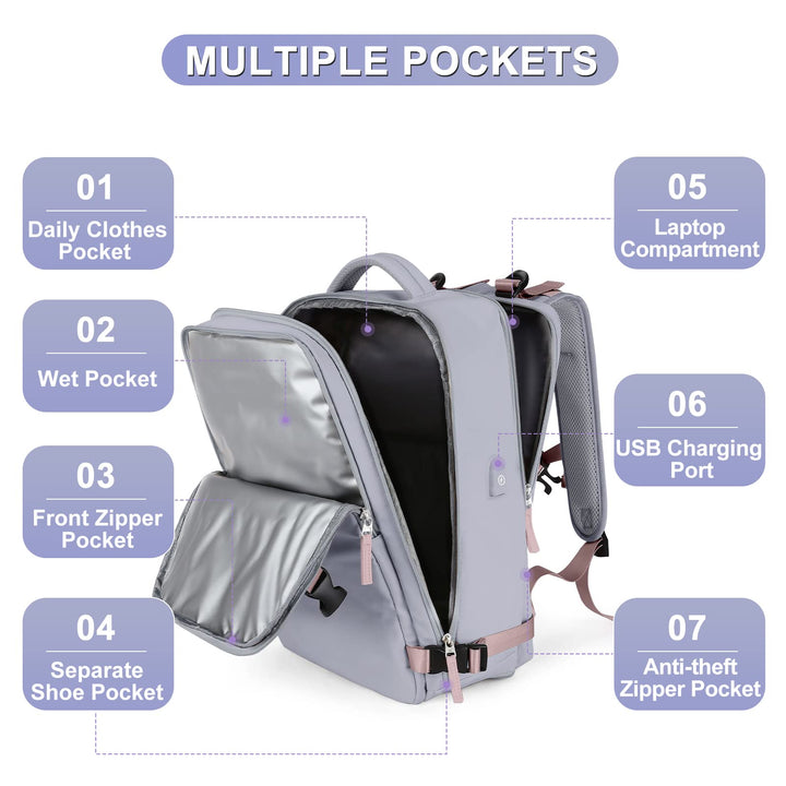 coofay Large Travel Backpack For Women Airline Approved Carry On Backpack Flight Approved Waterproof Sports Luggage Backpack Casual Daypack Small Hiking Backpack