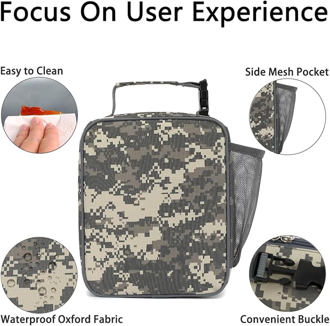 Lunch Box for Kids Boys Girls Men Women, Insulated Small Soft Cooler Lunch Bag Kit for School Work Picnic Travel - Reusable Portable lunchbox,Grey Camouflage