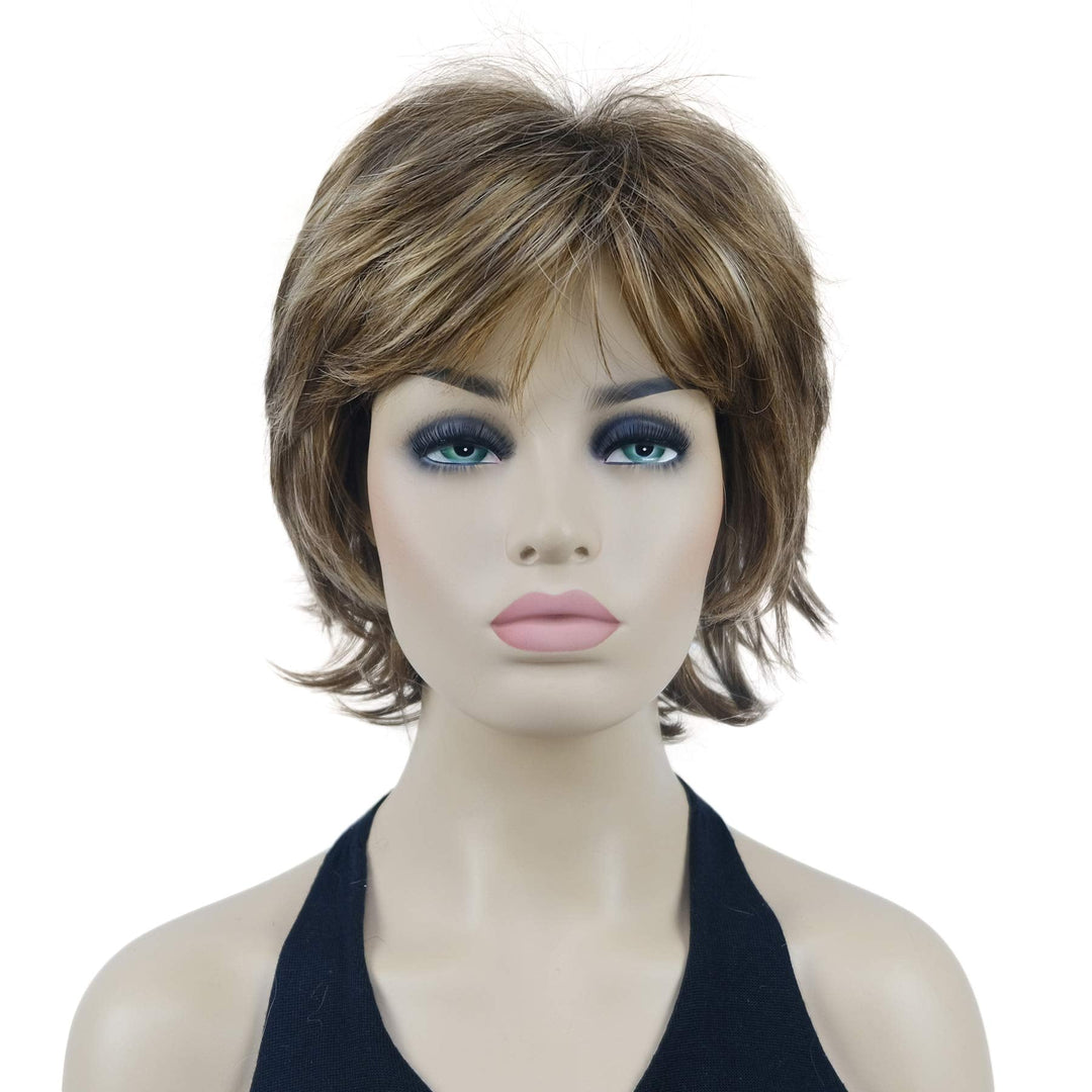 Lydell Short Layered Shaggy Wavy Full Synthetic Wigs (V6 Light Reddish Brown With Blonde Highlight)
