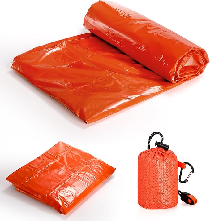 6 Pack Emergency Survival Sleeping Bags, Thermal Bivy Sack Blanket, Lightweight Portable Nylon Sack with Whistle, Aluminized PE Survival Gear Supplies for Camping Hiking, Outdoor Adventure