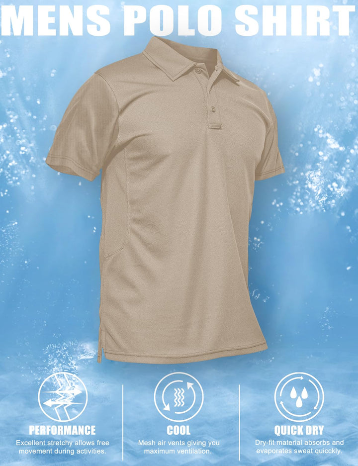 MAGCOMSEN Mens Tactical Polo Shirts Short Sleeve Outdoor Dry Fit Polo Shirt Work T Shirt Khaki S