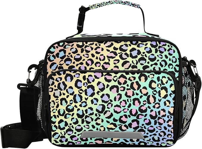 Rainbow Leopard Print Lunch Bag Insulated Lunch Box Cooler Bag Cooling Tote Food Container for Men Women Kids