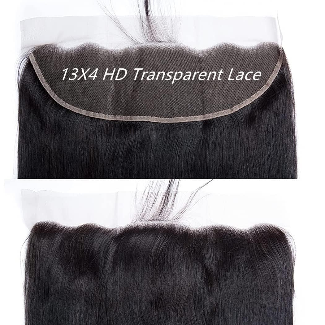 13x4 Frontal Striaght HD Transparent Lace Frontals 12A Brazilian Virgin Human Hair Lace Frontal Closure Natural Black (13 × 4 Lace Frontal, 12 Inch)