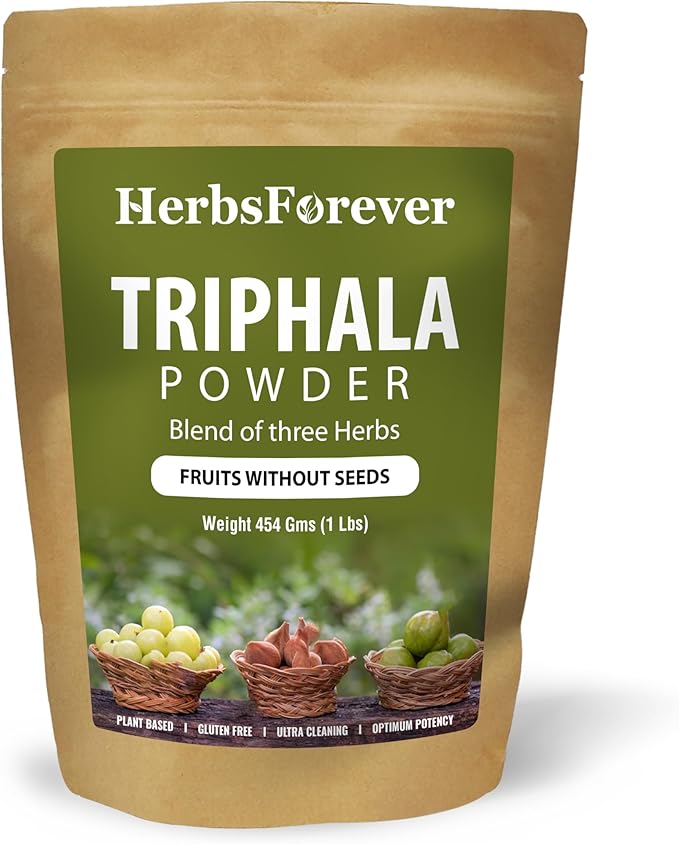 Triphala Churna Powder Traditional Ayurvedic Formulation Supports Detoxification and Rejuvenation Non GMO, Vegan 454 GMS