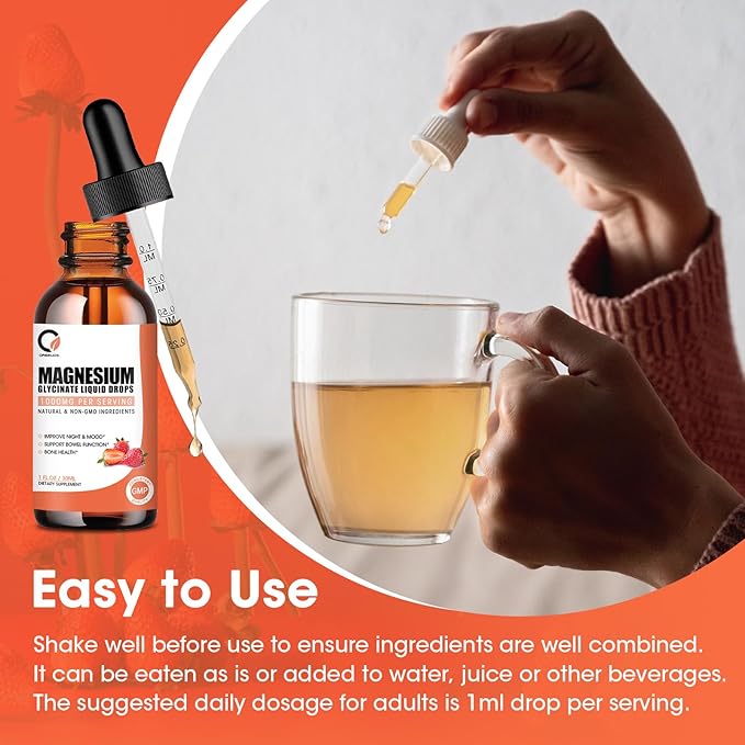 Magnesium Glycinate Liquid Drops,1000 mg Liquid Magnesium Supplement with Bromelain, Vitamin B6 C D, High Absorption Magnesium Complex for Night, Muscle & Energy Support, 1 Fl Oz (Pack of 2)