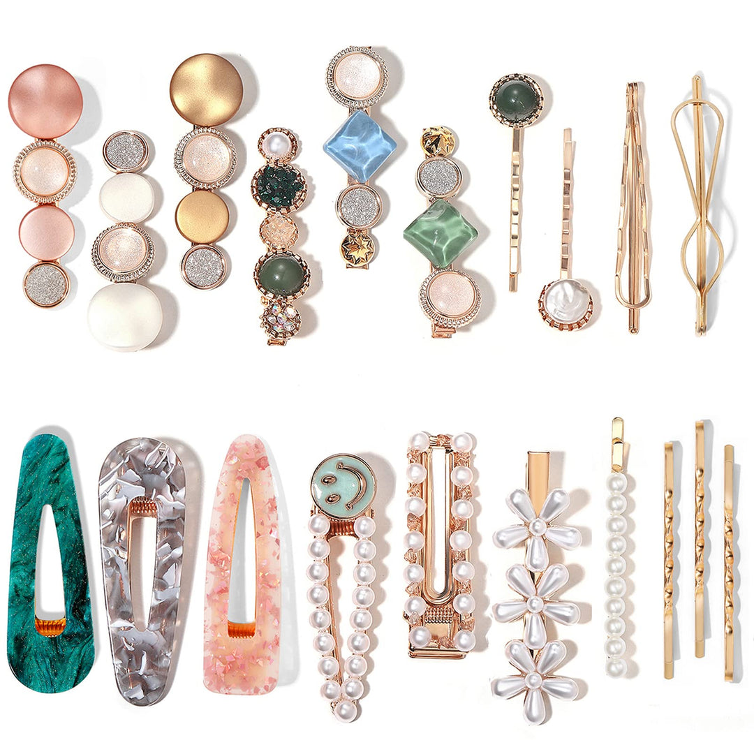 Mehayi 20 Pcs Pearls And Acrylic Resin Hair Clips, Handmade Hair Barrettes, Marble Alligator Bobby Pins, Glitter Crystal Geometr