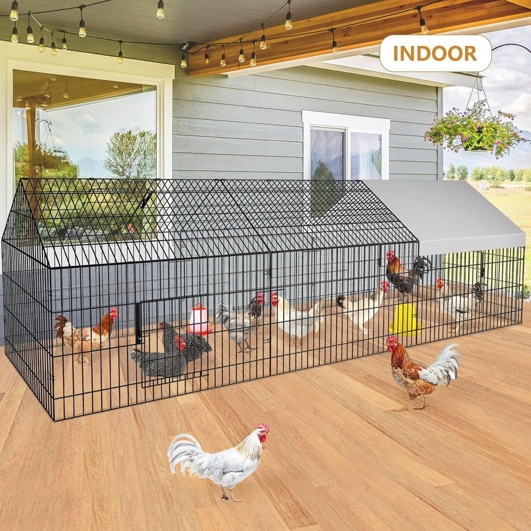 Metal Chicken Coop with Cover Chicken Run Pen for Yard Outdoor Large Portable Chicken Playpen Enclosure Rabbit Small Animal Dog Poultry Cat Cage Duck Coop Hen