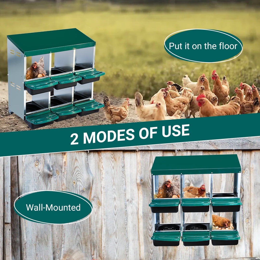 Pinypikaka Chicken Nesting Box, 6 Compartments Nesting Boxes for Chickens, Chicken Laying Boxes, Roll Away Nesting Box for Chickens Laying Egg with Lid Cover