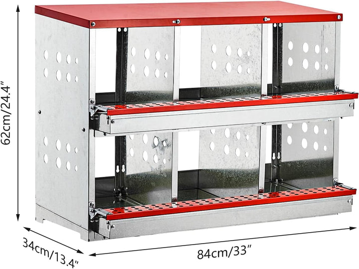 Nesting Boxes for Chickens, 6 Compartment Roll Out Away Chicken Nesting Boxes for Laying Eggs, Nesting Gift Boxes for Hens Duck Poultry, Metal Heavy Duty Chicken Coop with Perch