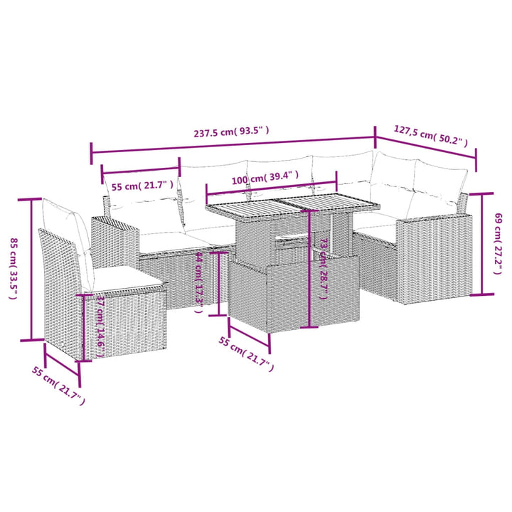 vidaXL Garden Sofa Set Grey PE rattan Medium Adjustable Armrests