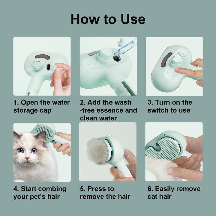 Renu Fresh Fur Shower Brush for Dogs Cats, 3 in 1 Self Cleaning Pet Steam Brush, Shedding & Grooming for Long Short Hair (pink)