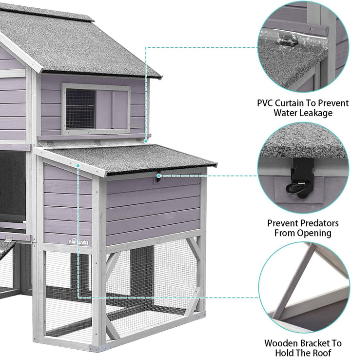 BUTINGLALE Large Outdoor Chicken Coop with Run, Multi-Level Hen House, Weatherproof Roof, Predator-Resistant Design & 6 Nesting Boxes for 8-10 Chickens, 41 sq.ft