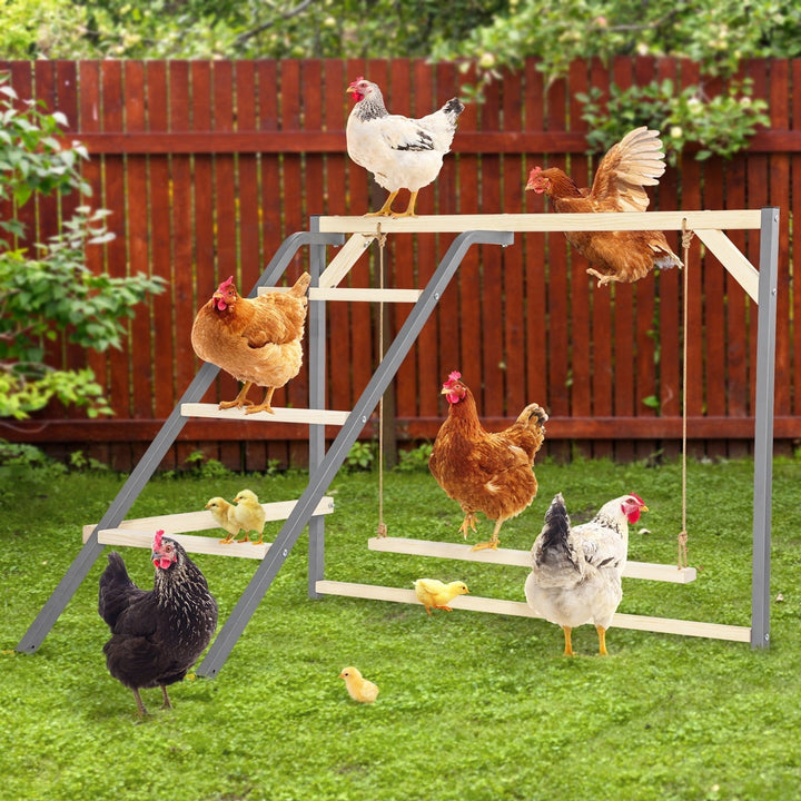 PETSFIT Chicken Perch for Coop-Solid Wood and Rustproof Iron Roosting Bar with Swing - Ideal for Backyard Poultry, Chicken Coops, and Farms-Easy to Assemble and Clean
