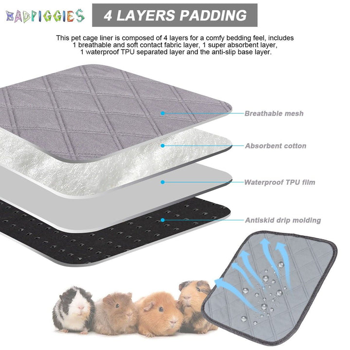 Washable Pee Pads for Guinea Pig, 2PCS Non-Slip Hamster Cage Liners Reusable Pet Mat Sleep Cushion