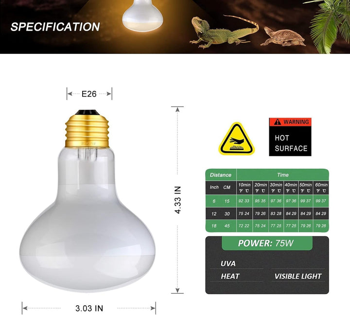 75W Reptile Heat Lamp Combo Set-Reptile Day and Night Heat Lamp,UVA Basking Spot Bulb for Bearded Dragon Lizard Turtle Snake Chameleon Use, 4 Pack