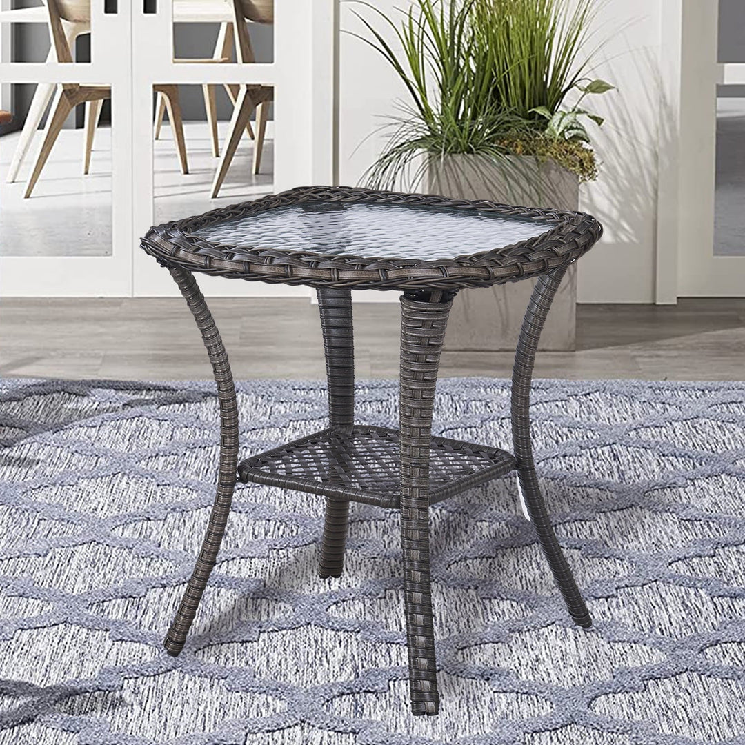 OPOHORO Outdoor Wicker Side Table,22x20x20 inch All Weather Rattan Small Patio Table Square End Table for Pool Balcony Deck Porch Lawn Backyard, Brown