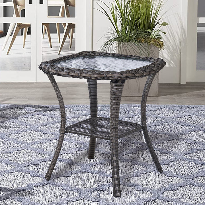 OPOHORO Outdoor Wicker Side Table,22x20x20 inch All Weather Rattan Small Patio Table Square End Table for Pool Balcony Deck Porch Lawn Backyard, Brown