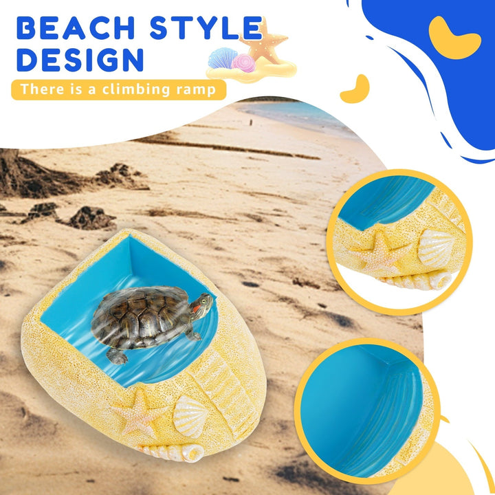 Keyohome Resin Hermit Crab Water Bowl with Climbing Ramp Cute Beach Style Hermit Crab Water Pool for Small to Medium Turtles Lizard Frog Gecko
