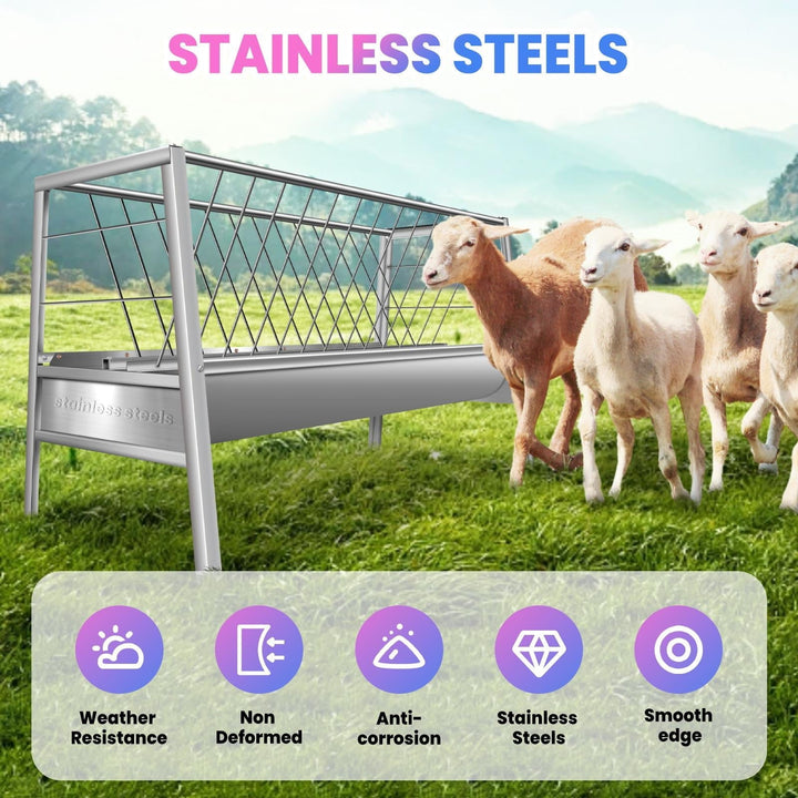 77 Gallon Rust Resistant Goat Hay Feeder, 2 in 1 Livestock Feeder , Goat Feeder for Sheep, Horses, Multi-Animal Use