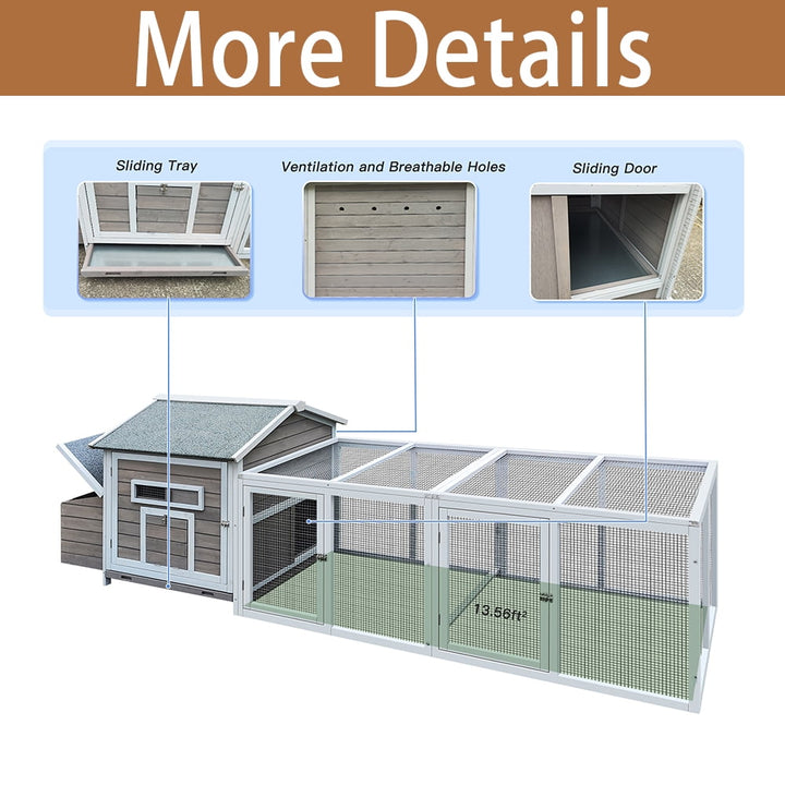 MIDOQIN 118 " Wooden Chicken Coop with Free-range Doors, Outdoor Hen House with Nesting Box & Leakproof Pull-on Tray Large Poultry Cage