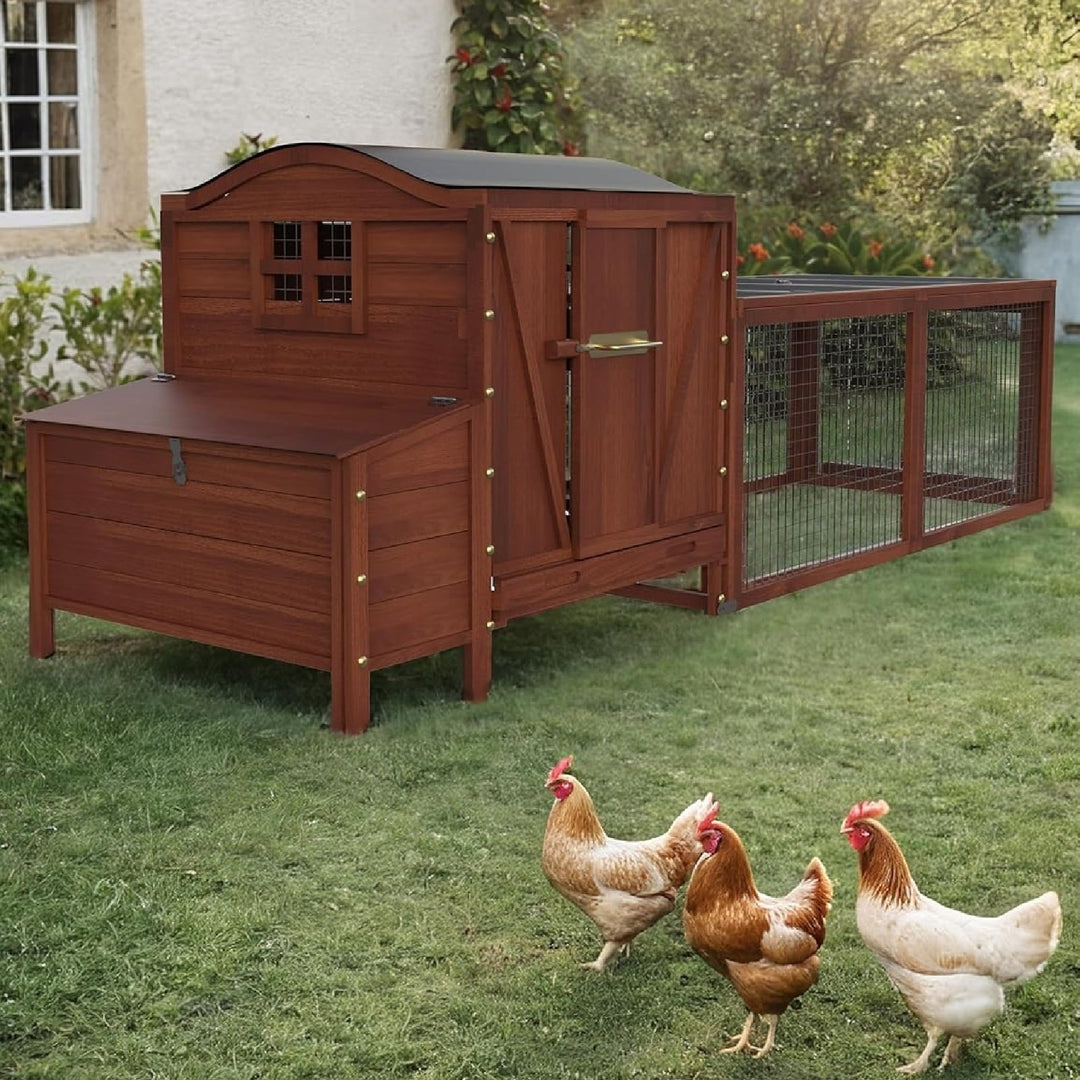 Rabbit Cage, 106in Wooden Chicken Coop for 3-5 Chickens, Small House for Ducks Dogs Cats Guinea Pigs Pigeons Tortoises with Run, Waterproof Roof, Nesting Box, Trays, Ramp
