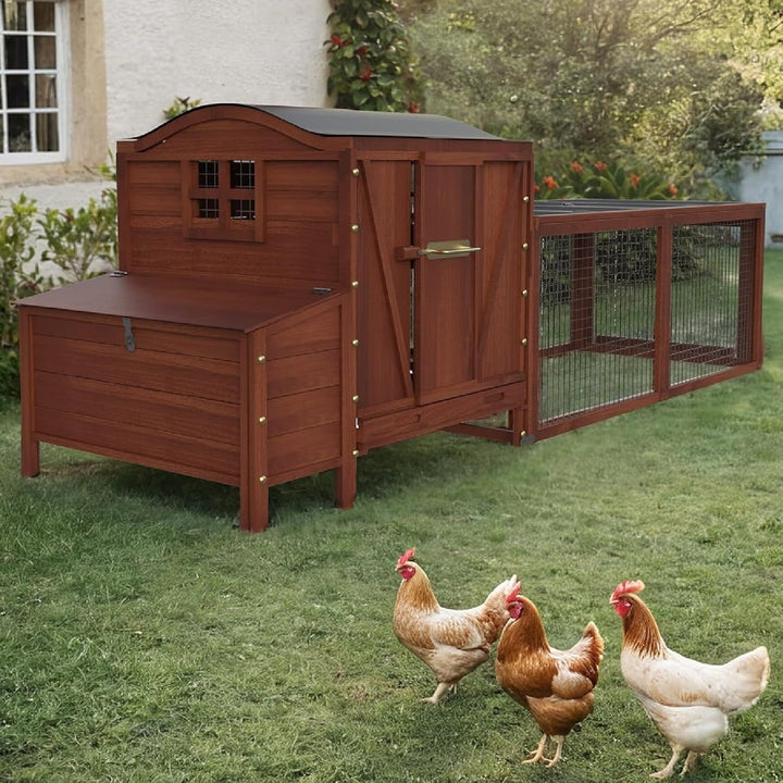 Rabbit Cage, 106in Wooden Chicken Coop for 3-5 Chickens, Small House for Ducks Dogs Cats Guinea Pigs Pigeons Tortoises with Run, Waterproof Roof, Nesting Box, Trays, Ramp