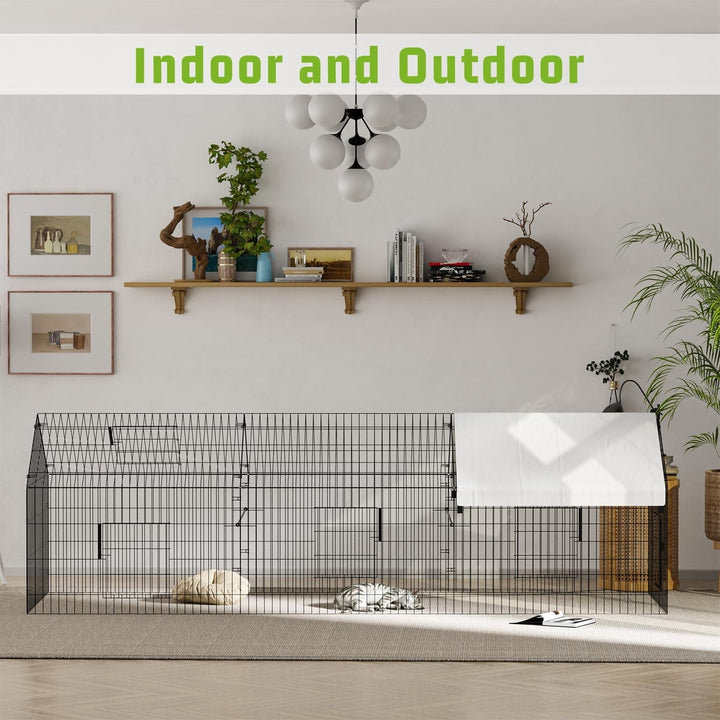 Large Metal Chicken Coop, Heavy Duty Dog Kennel Outside with Waterproof & Anti-UV Cover, Galvanized Mesh & Security Lock, Walk-in Chicken Runs for Yard Cage