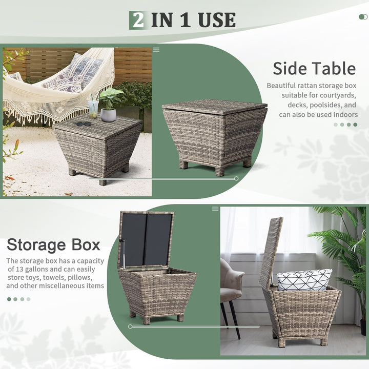 Funnil Outdoor Wicker Side Table for Patio Deck Garden, All-weather Rattan Small Storage Box End Table, Resin Coffee Table with Iron Frame, Gray