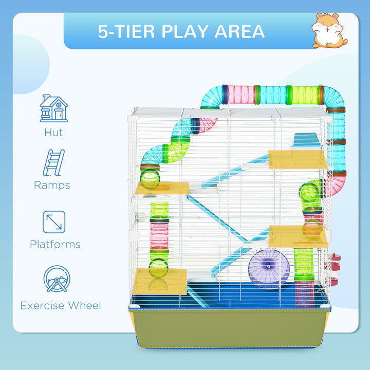 CoSoTower Extra Large 23" Hamster Cage with Tubes and Tunnels, Portable Carry Handles, Rat House and Habitats Big 5-Tier Design, Includes Exercise Wheel, Water Bottle, Food Dish, Blue