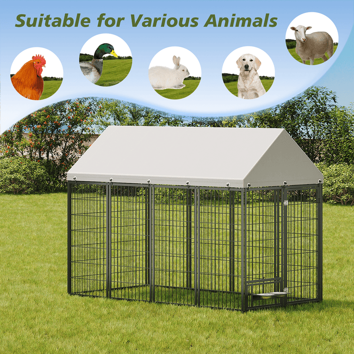 Heavy Duty 8x4x6 FT Outdoor Dog Kennel for Large Dogs, Chew-Resistant Welded Wire Fence with Lockable Door, UV-Resistant Waterproof Roof & Easy Assembly for Yard Use