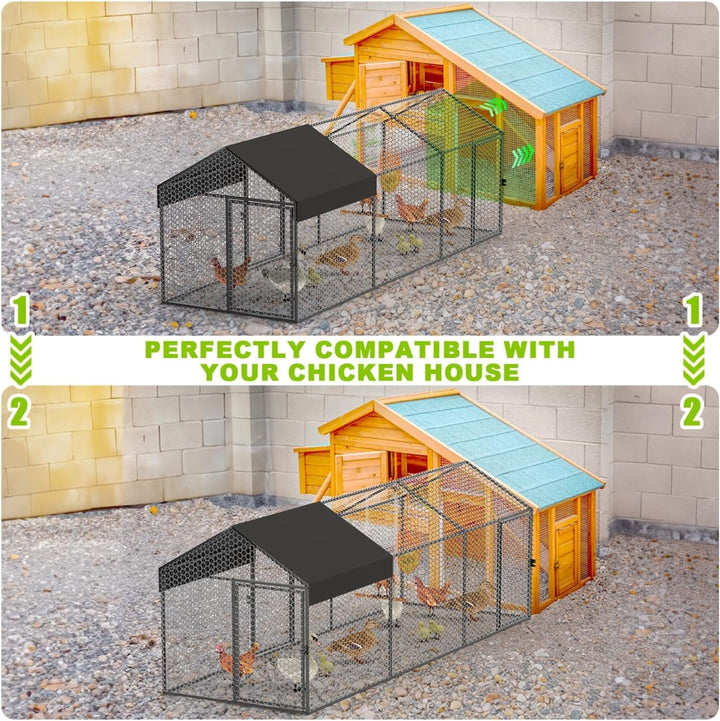 Large Metal Chicken Coop Chicken Run with Cover for 10-12 Chickens 120"×40"×40" Portable Poultry Cage Hen House Outdoor Backyard Farm Animal Enclosure Crate Pet Playpen Exercise Pen for Rabbit Duck