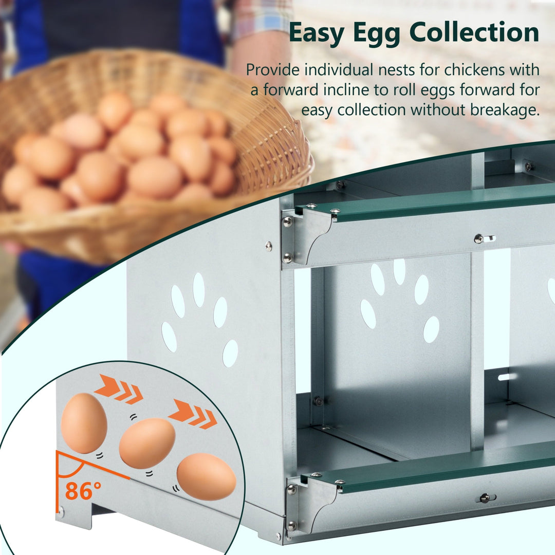 JXXRZ 4-Compartment Metal Chicken Nesting Box - Galvanized Steel Wall-Mounted Rust-Resistant Egg-Laying Hen Coop
