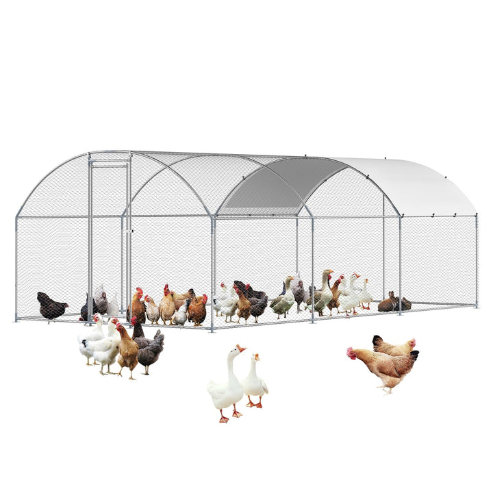 KFFKFF Metallic Poultry Enclosure, Dimensions 9.8x19.3x6.5 ft, Spacious Walk-in Design with Protective Cover, Dome-Shaped Roof, Hen Shelter with Safety Lock, Exterior Duck and Rabbit Habitat