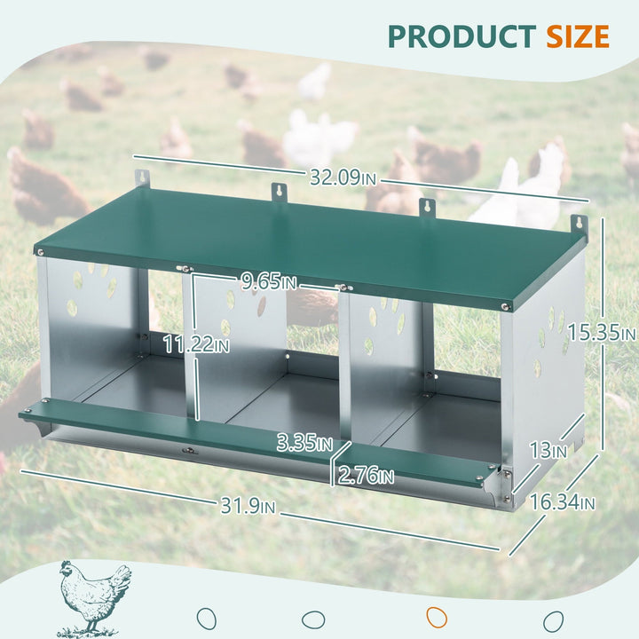 Chicken Nesting Boxes for Laying Eggs, 3 Compartment Metal Hen Nest Box, Wall Mounted Chicken Coop, Easy to Clean & Rust Resistant, Ideal for All Chicken Breeds