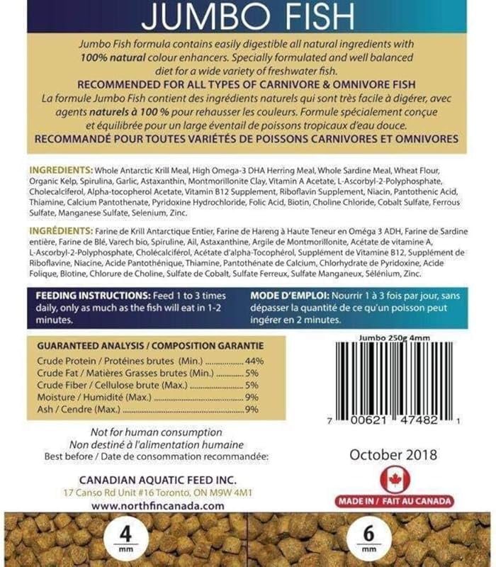 Fish Food Jumbo Formula Slow Sinking Pellets (4mm 500g)