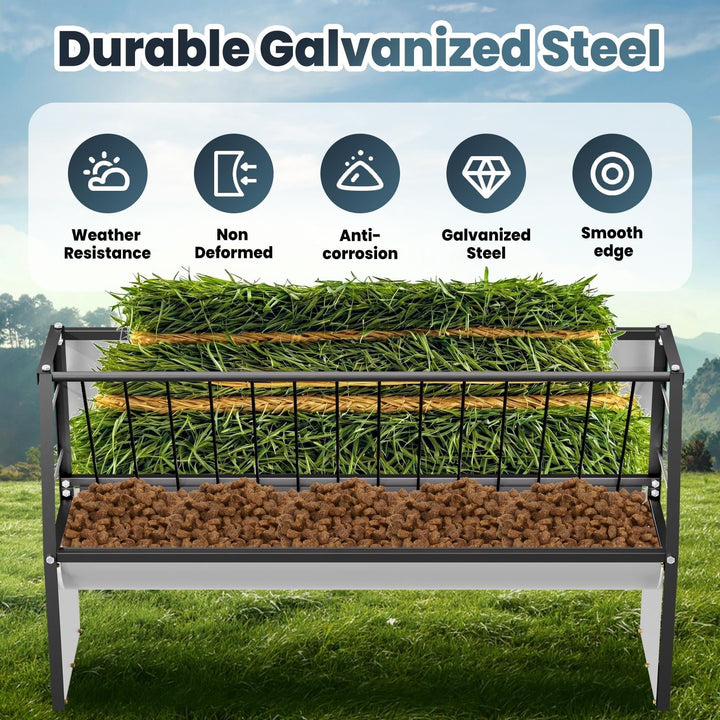 60 Gallon Feeder, Heavy Duty Galvanized Steel Livestock Hay Feeder, Non - Deformed for Goats, Cows, Pigs in Farm Pasture, Barn, Grazing Field