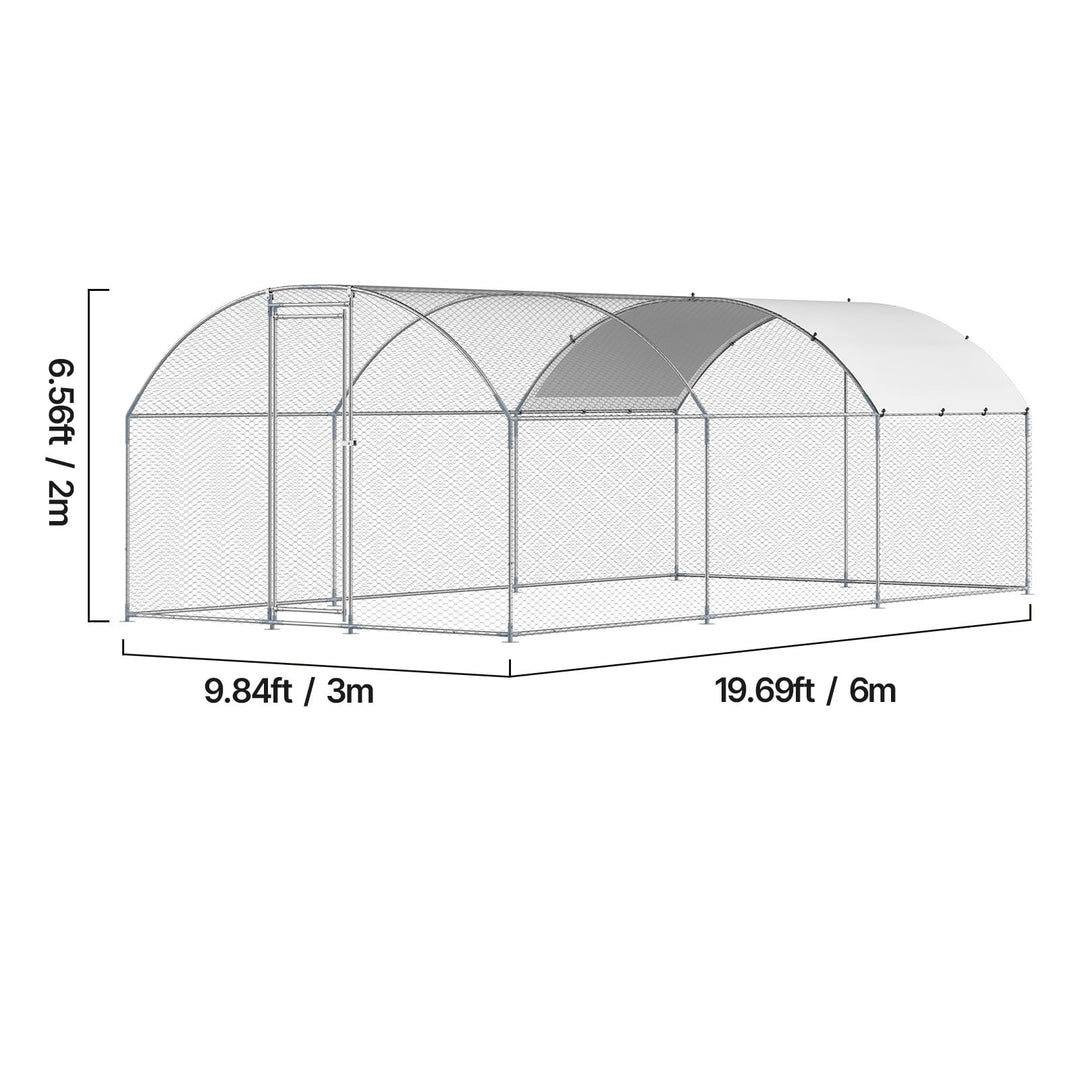 KFFKFF Metallic Poultry Enclosure, Dimensions 9.8x19.3x6.5 ft, Spacious Walk-in Design with Protective Cover, Dome-Shaped Roof, Hen Shelter with Safety Lock, Exterior Duck and Rabbit Habitat