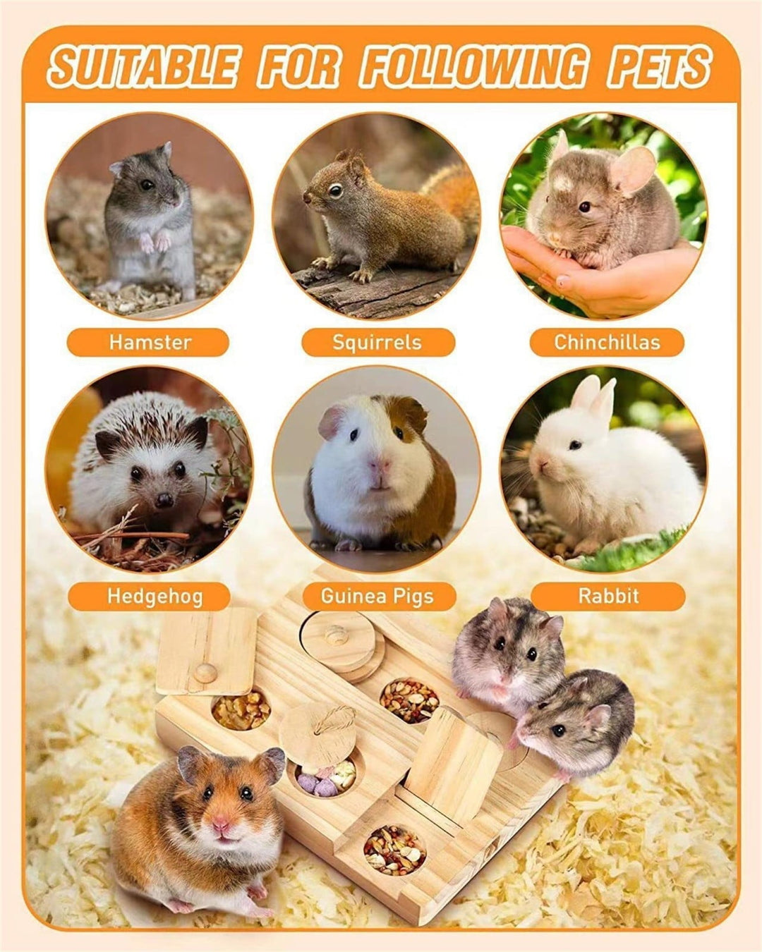 Pig Foraging Toys 6 In 1 Hamsters Wooden Interactive Enrichment Toys Dispenser For Small Animal Funny Toys For Rabbits Bunny And Gerbils