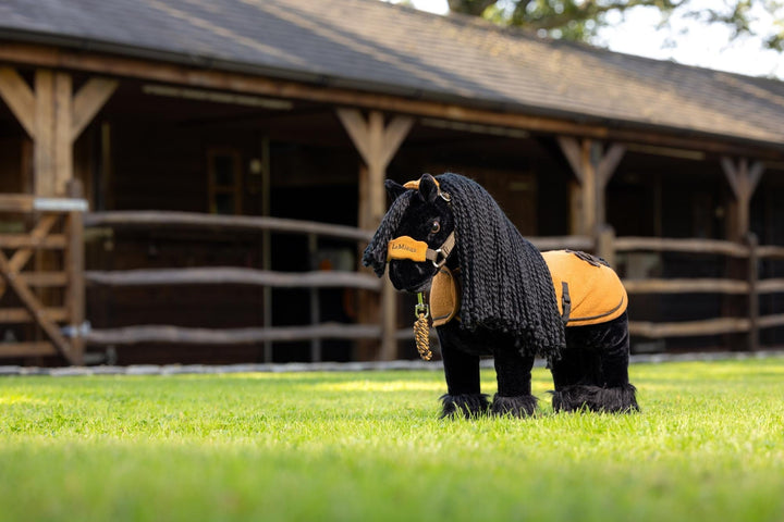 LeMieux Toy Pony - Spike - Reversible Lorry/Stable Carry Case - Crinkly Mane and Fluffy Feathers - Includes Pony Passport - Ages 3+ - Black Friesian - One Size
