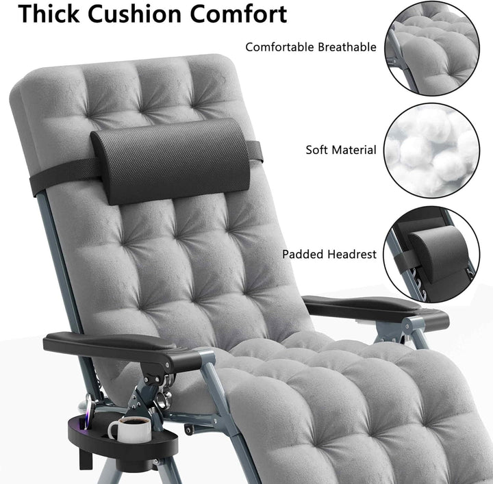 NimbleRest Folding Large Zero Gravity Chair with Removable Cushion & Cup Holder,Gray