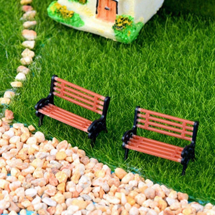 Niceauty 2Pcs Mini Garden Bench Resin Simple Design for Outdoor Miniature Scenery