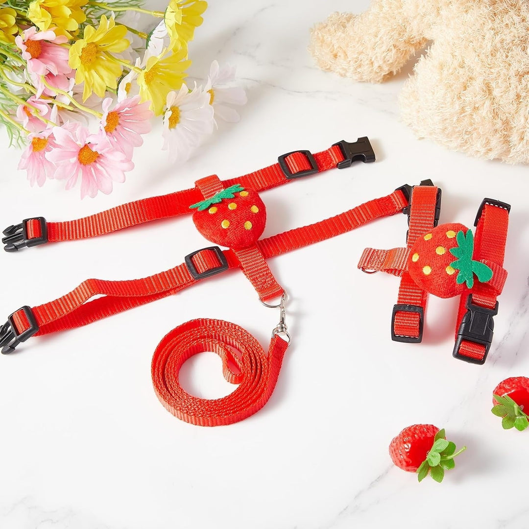 ShengVisions Small Animal Harness & Leash - Secure Outdoor Walking Gear for Ducks/Rabbits (Strawberry, XS)