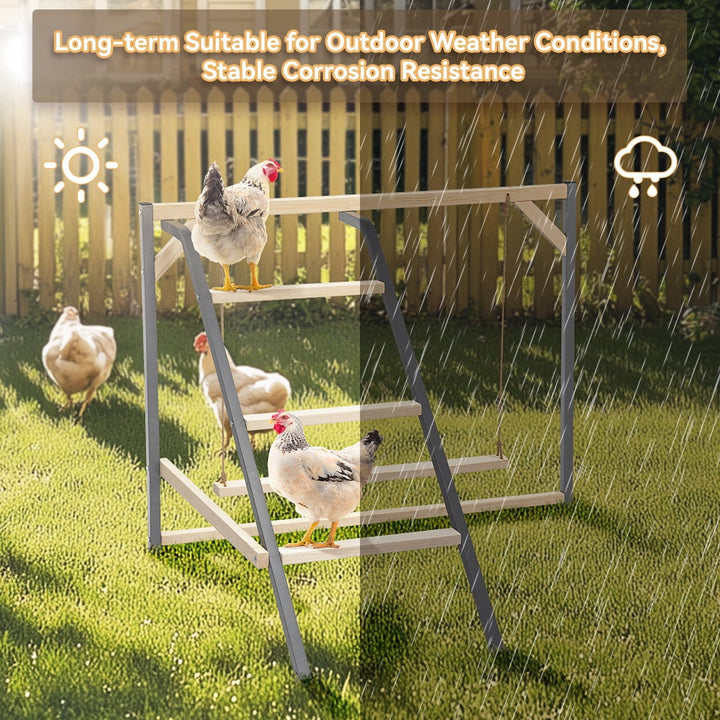 PETSFIT Chicken Perch for Coop-Solid Wood and Rustproof Iron Roosting Bar with Swing - Ideal for Backyard Poultry, Chicken Coops, and Farms-Easy to Assemble and Clean