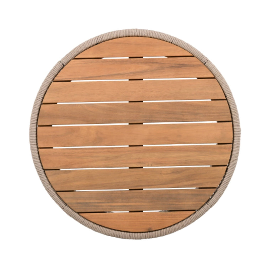 Outdoor Rattan Rope Design and Acacia Wood Tabletop Coffee Table, Beige