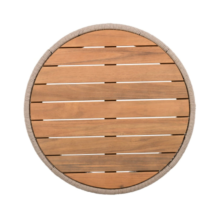 Outdoor Rattan Rope Design and Acacia Wood Tabletop Coffee Table, Beige
