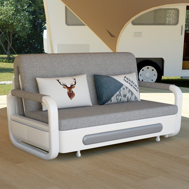NessCarsti Outdoor Sofa Daybed with Pull-Out Trundle, Convertible Sleeper Couch for Patio or Balcony, 34.6" D x 62.2" W x 34.2" H, Gray/White