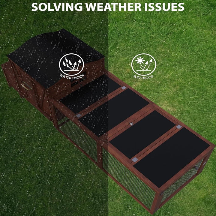 Rabbit Cage, 106in Wooden Chicken Coop for 3-5 Chickens, Small House for Ducks Dogs Cats Guinea Pigs Pigeons Tortoises with Run, Waterproof Roof, Nesting Box, Trays, Ramp