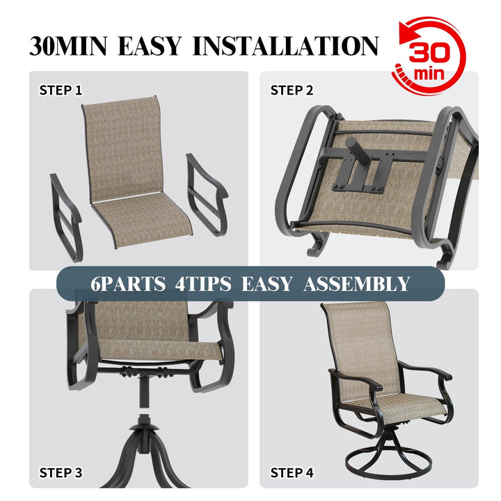 Outdoor Swivel Rocker Dining Chairs Set of 2 - High Back All-Weather Textilene Mesh & Metal Frame, Comfortable Patio Chairs for Garden, Deck, Backyard (Brown)