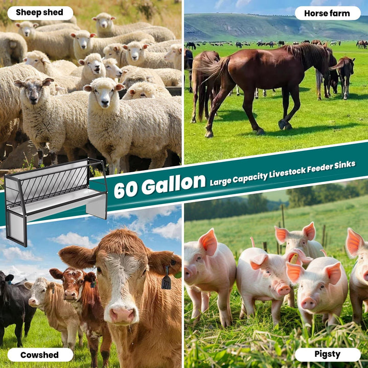 60 Gallon Feeder, Heavy Duty Galvanized Steel Pasture Hay Feeder, Large Capacity for Goats, Sheep, Miniature Horses in Ranch, Barn Yard, Grazing Area