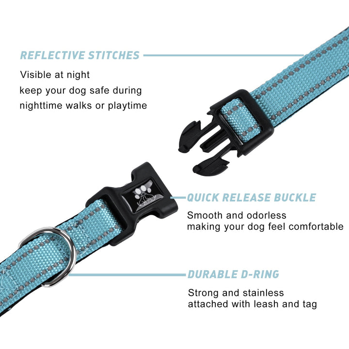 BRIOPAWS 2 Pack Reflective Dog Collar,Soft Neoprene Padded Dog Collar with Quick Release Buckle,Adjustable Breathable Pet Collar for Small Dogs(S,Blue)